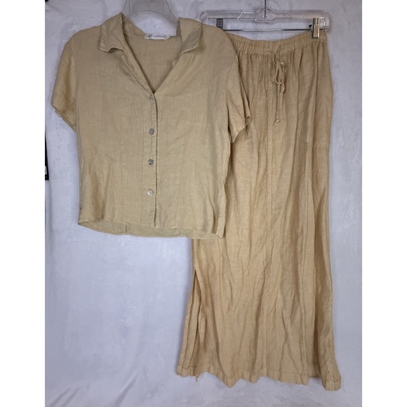cut loose Dresses & Skirts - Cut Loose‎ Linen Set S Yellow Midi Skirt Top Coastal Resort Outfit Lagenlook